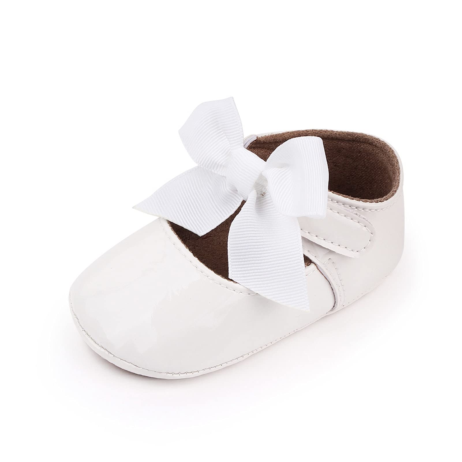 Baby Girls' First Walkers - Non-Slip PU Leather Princess Shoes for Newborns 0-18 Months | Soft Hollow Design for Comfort | Perfect for Special Occasions & Daily Wear (White, 12-18 Months)