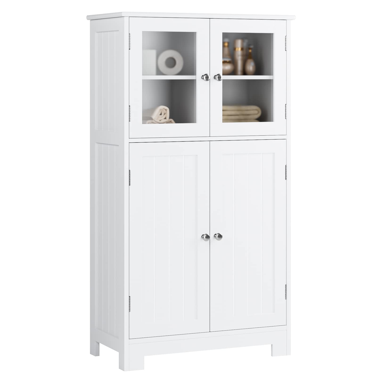 Horstors White Wooden Bathroom Cabinet with Adjustable Shelves & Doors - Linen Storage Organizer for Bathroom, Living Room & Office | Space-Saving Floor Cabinet for Towels, Toiletries & Home Essentials