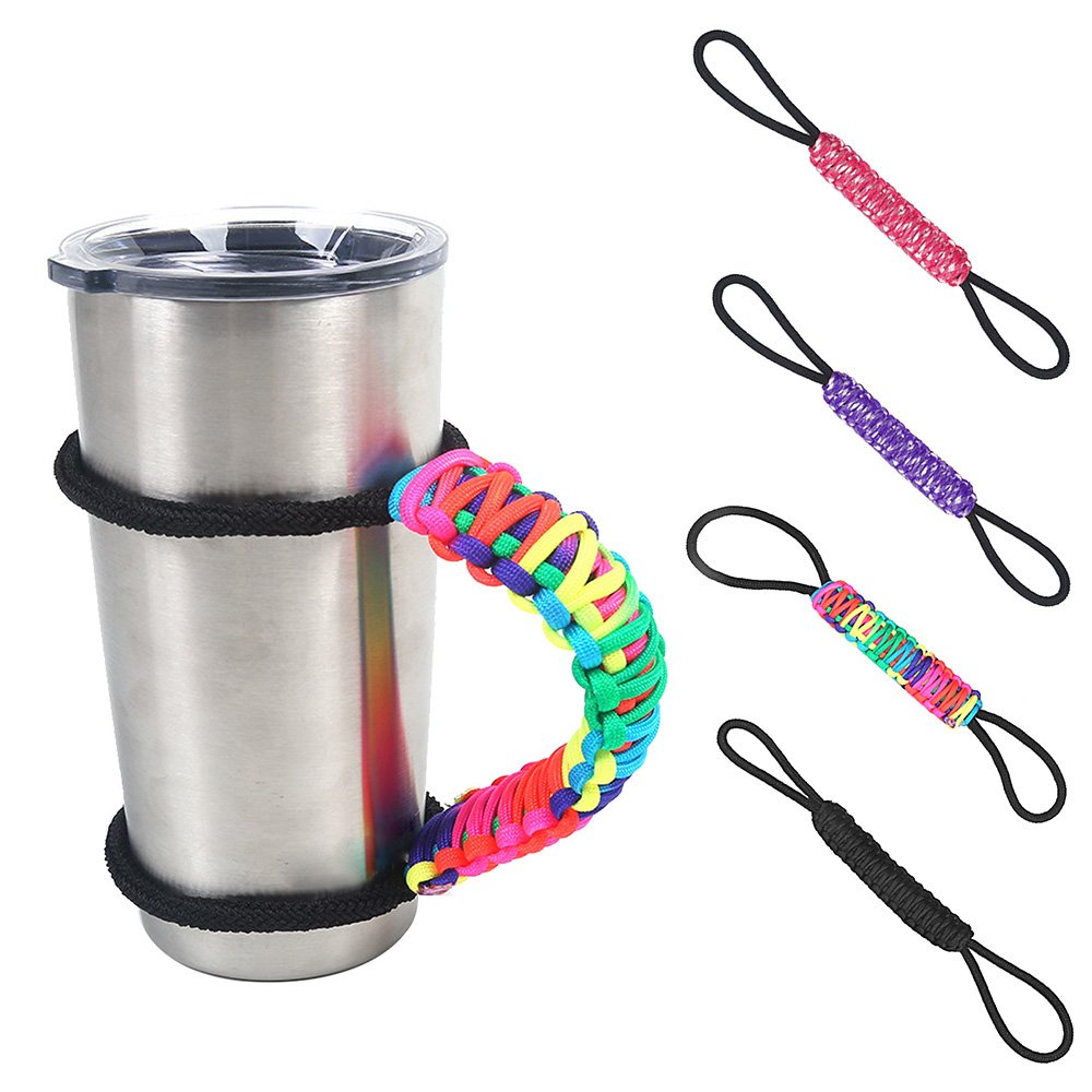 Adjustable Paracord Water Bottle Handle Strap - Survival Cup Carrier for 30oz Yeti & Ozark Tumblers - Durable Black Rope for Outdoor Hiking, Camping & Travel Accessories