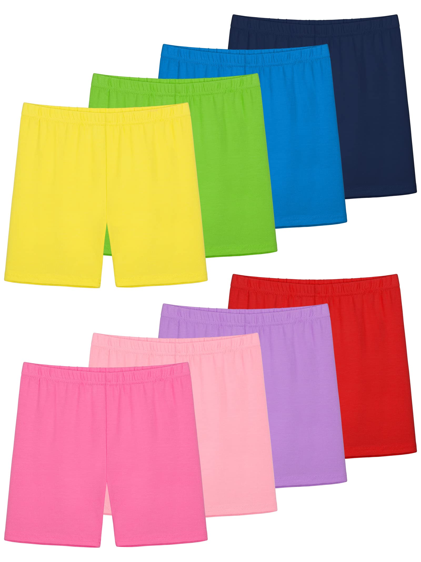 Poroka 8 Pack Girls Bike Shorts - Soft Modal Dance Shorts for Kids, Breathable & Stretchy Activewear for Cycling, Yoga, Dance Class (Toddler to Teen)