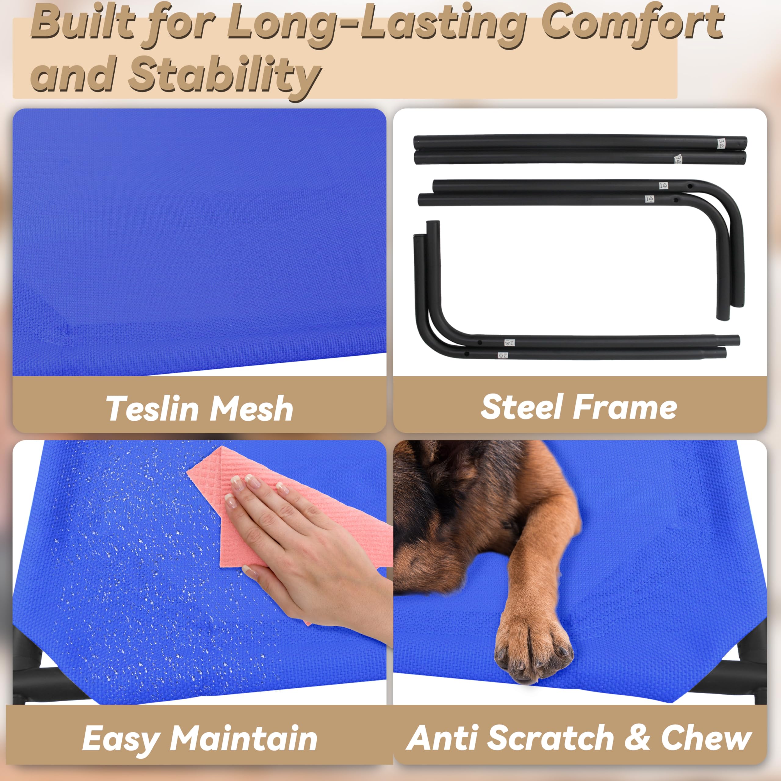 PHYEX Elevated Dog Bed for Medium Dogs - Breathable Mesh Cooling Cot with Sturdy Steel Frame, Non-Slip & Easy to Clean - Indoor/Outdoor Pet Bed (43.5
