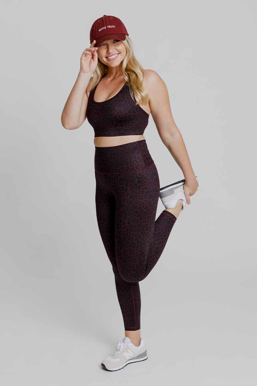 High Waist Workout Leggings for Women - Wine Leopard Print - Stretchy & Comfortable Yoga Pants for Running, Gym & Everyday Wear