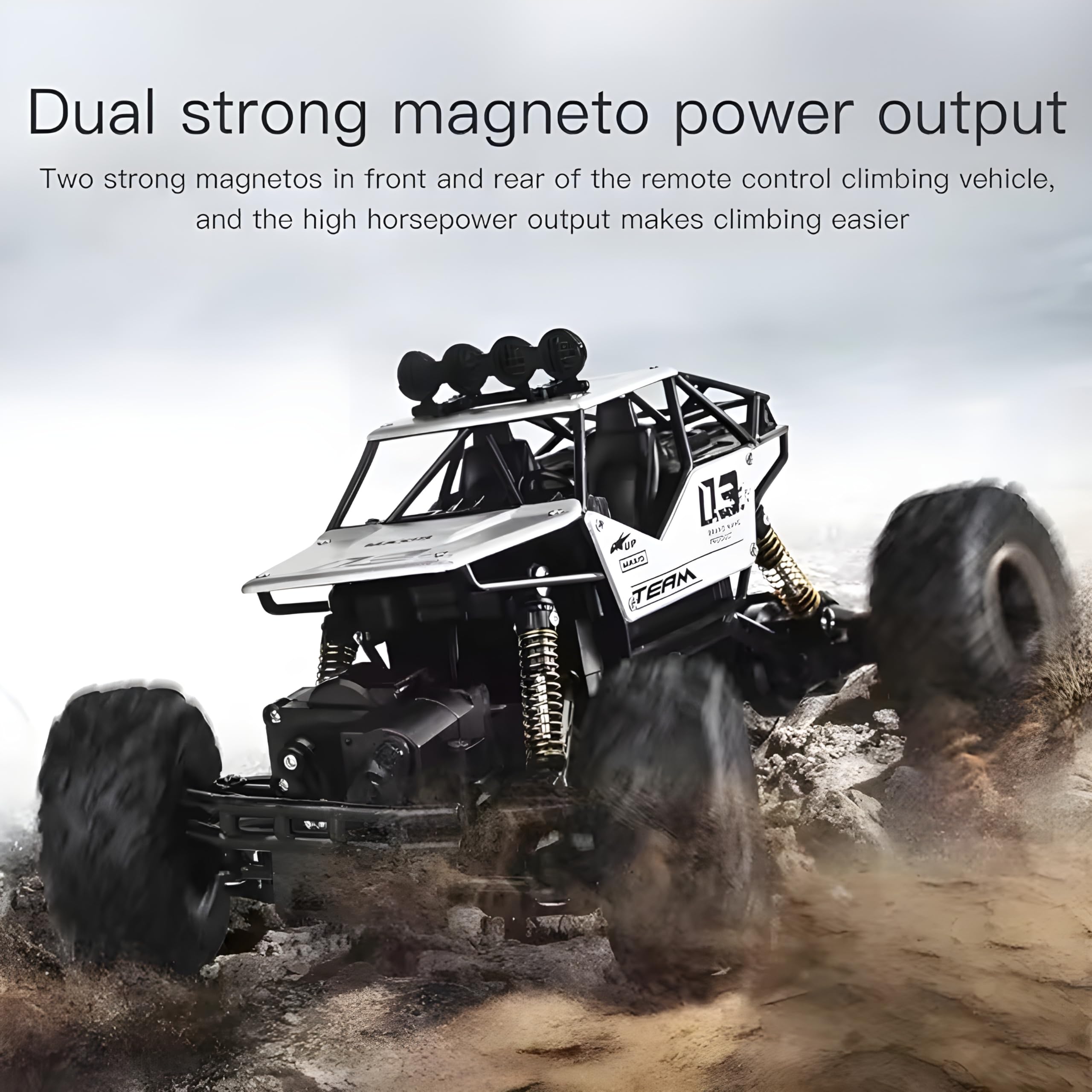 Eli & Chi Remote Control Monster Truck RC Car - 2WD Off Road Rock Crawler with 45° Climbing Angle, Rechargeable Battery & Water Mist Spray | High Speed Racing Toy for Boys & Kids | Outdoor Play, Backyard Adventures, Birthday Gifts (Black)