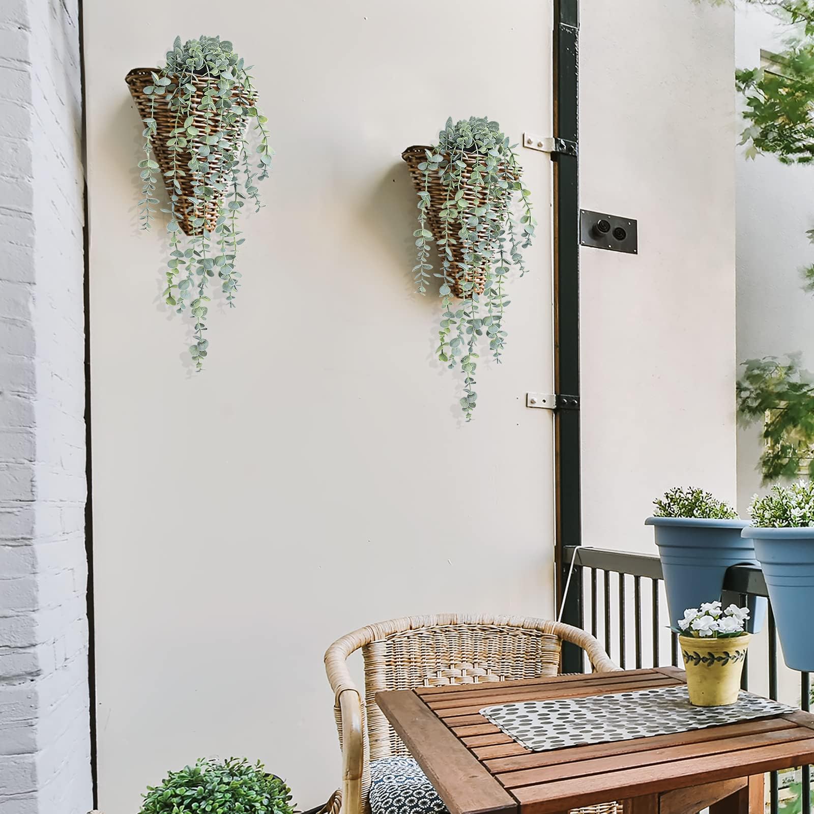 COCOBOO 3 Pack Artificial Hanging Eucalyptus Plants - Fake Potted Greenery for Wall Decor, Home, Patio, Indoor & Outdoor Use - Perfect for Living Room, Bedroom, Office & Wedding Decorations