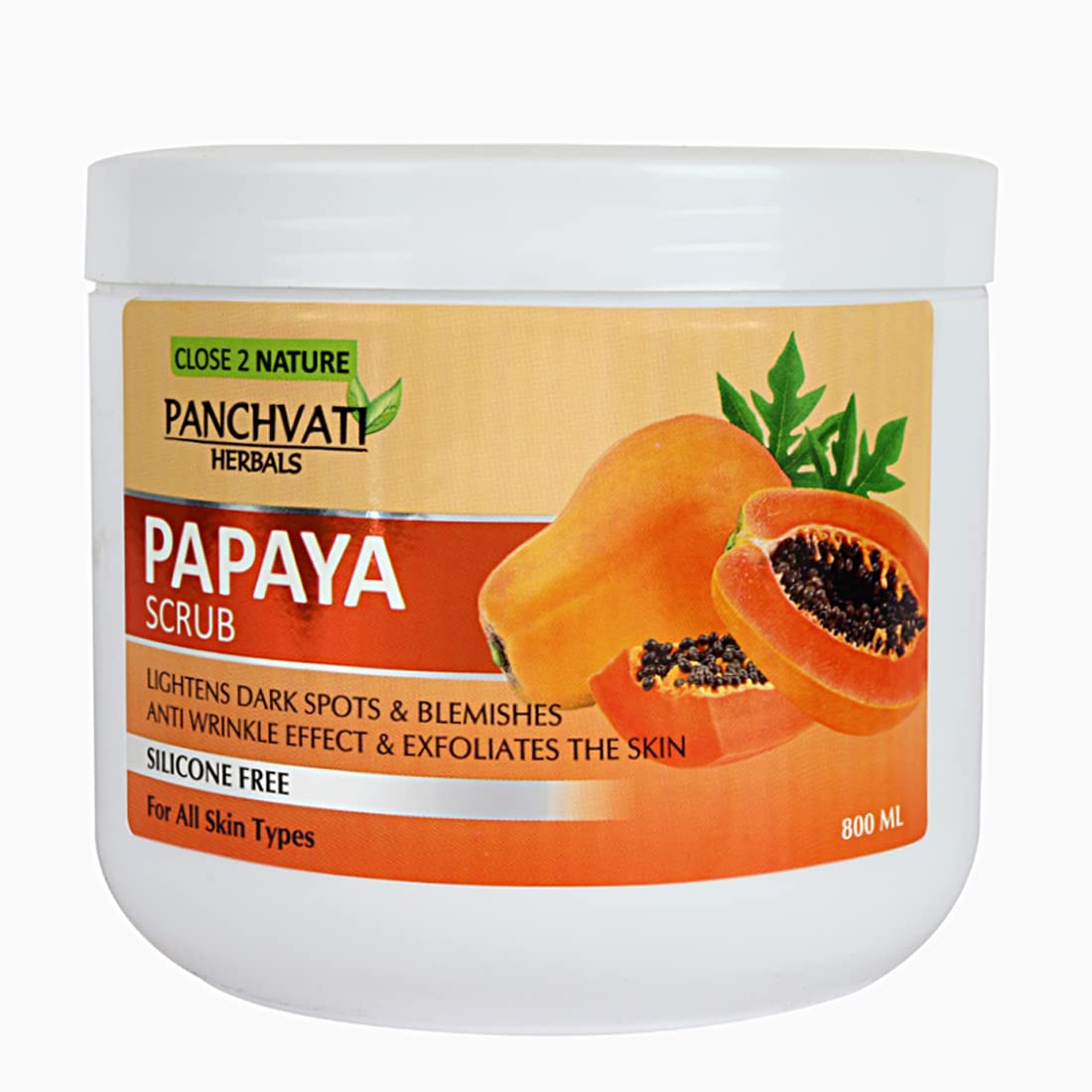 Panchvati Herbals Regular Papaya Scrub 800ml - Natural Exfoliator for Dead Skin Removal & Anti-Aging Skin Repair | Gentle Face & Body Scrub for Radiant Skin | Perfect for Daily Skincare Routine
