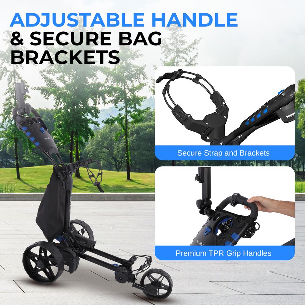 3 Wheel Electric Golf Push Cart - Lightweight & Foldable Golf Trolley for Men & Women - Perfect for Golf Courses, Driving Range & Outdoor Practice