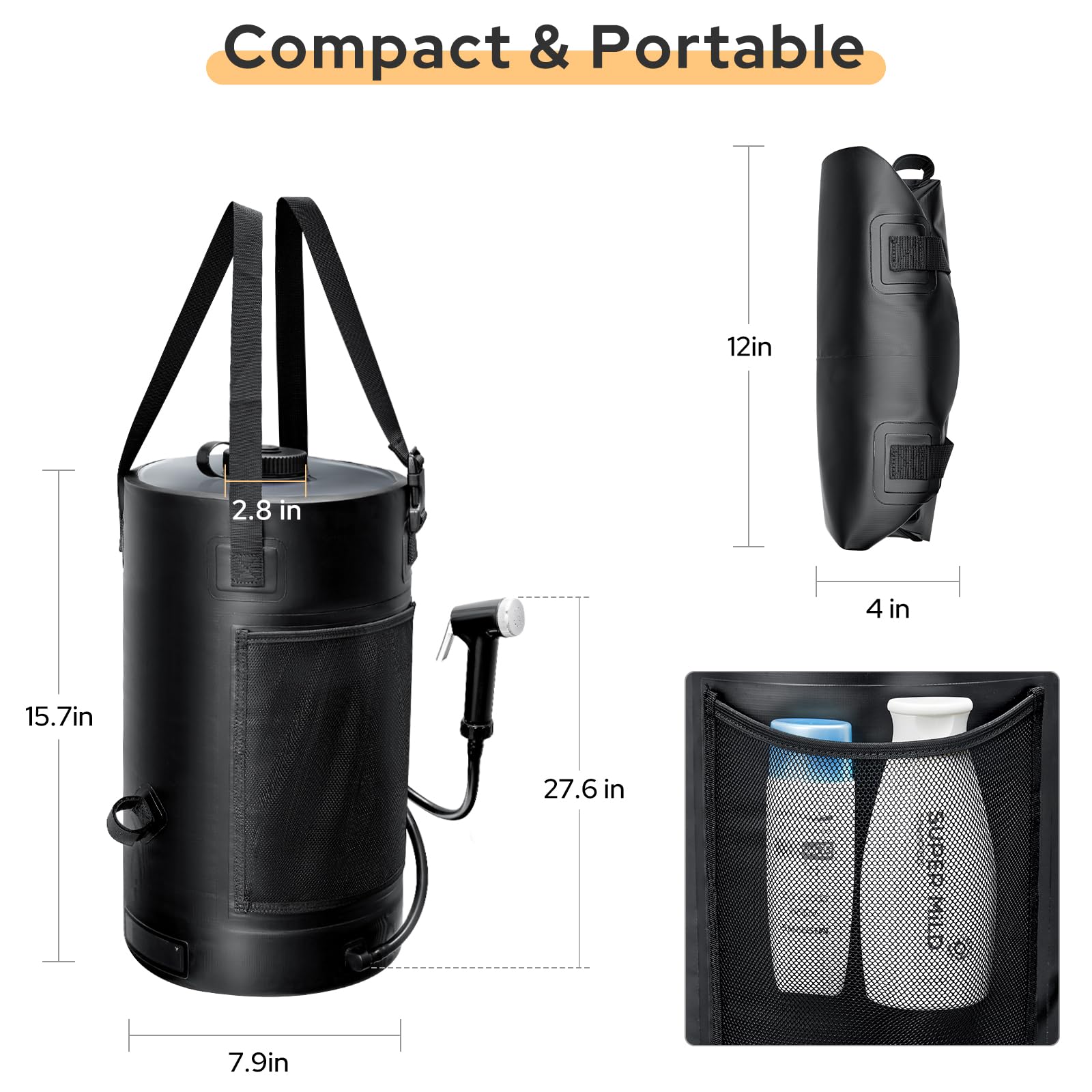 **5 Gal/3 Gal Solar Shower Bag for Camping - Portable Outdoor Shower with Upgraded Thickened Leak-Proof Material - Perfect for Travel, Surfing & Beach Trips**