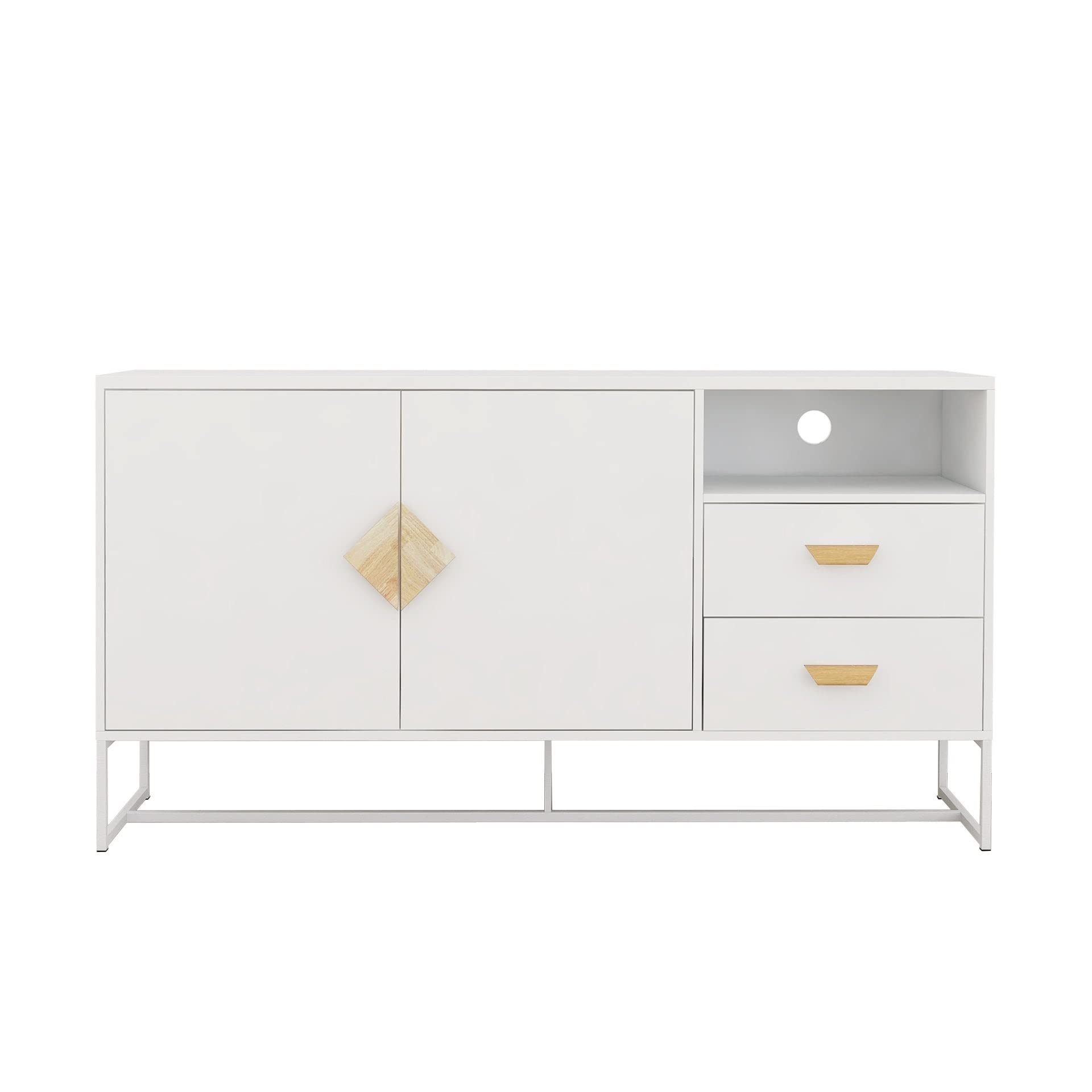 Modern White TV Stand with Adjustable Shelves & Storage Drawers - Wood Entertainment Center for Living Room, Bedroom, Home Theater - Contemporary MDF Finish Media Console Cabinet