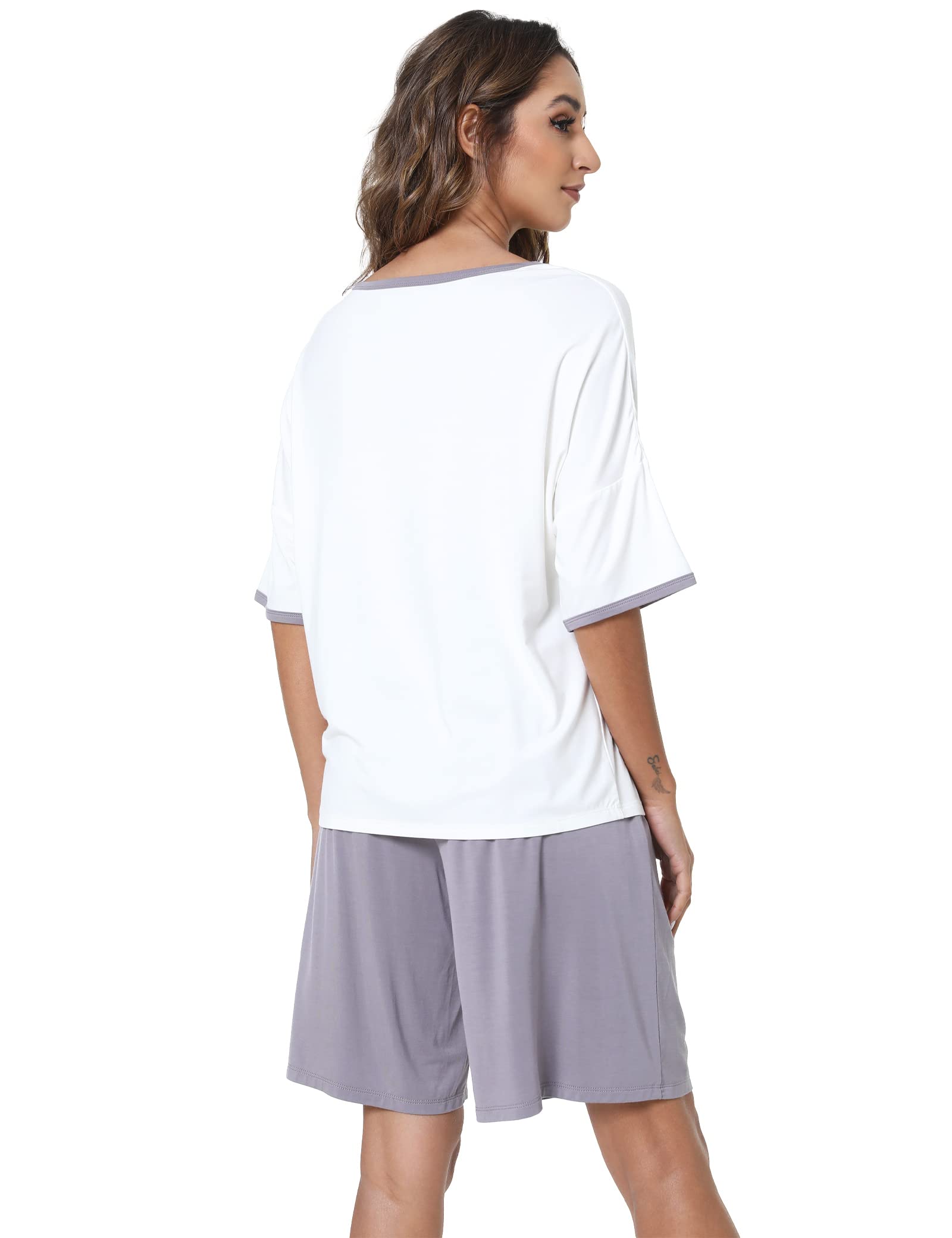 LazyCozy Women's Bamboo Viscose Pajama Set - Short Sleeve & Shorts for Sleep & Lounge