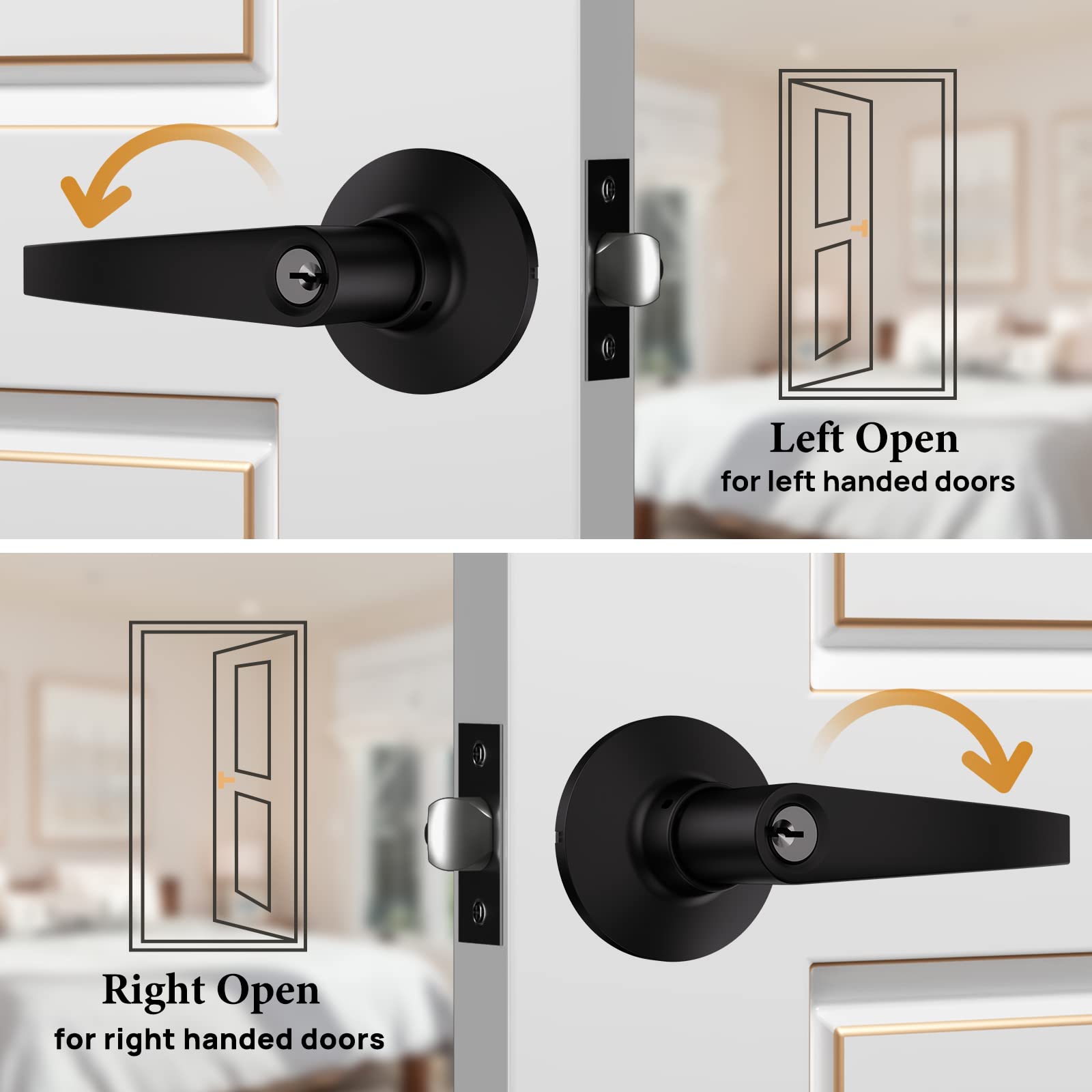 2 Pack Keyed Entry Door Lock - Matte Black for Interior/Exterior Doors