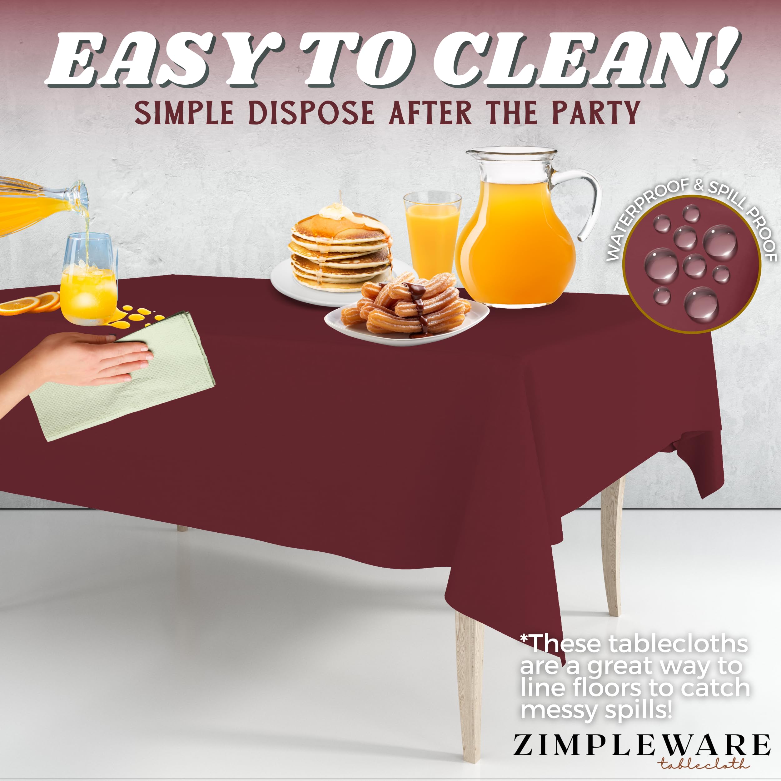 Premium Burgundy Disposable Plastic Tablecloth (6-Pack) - 54