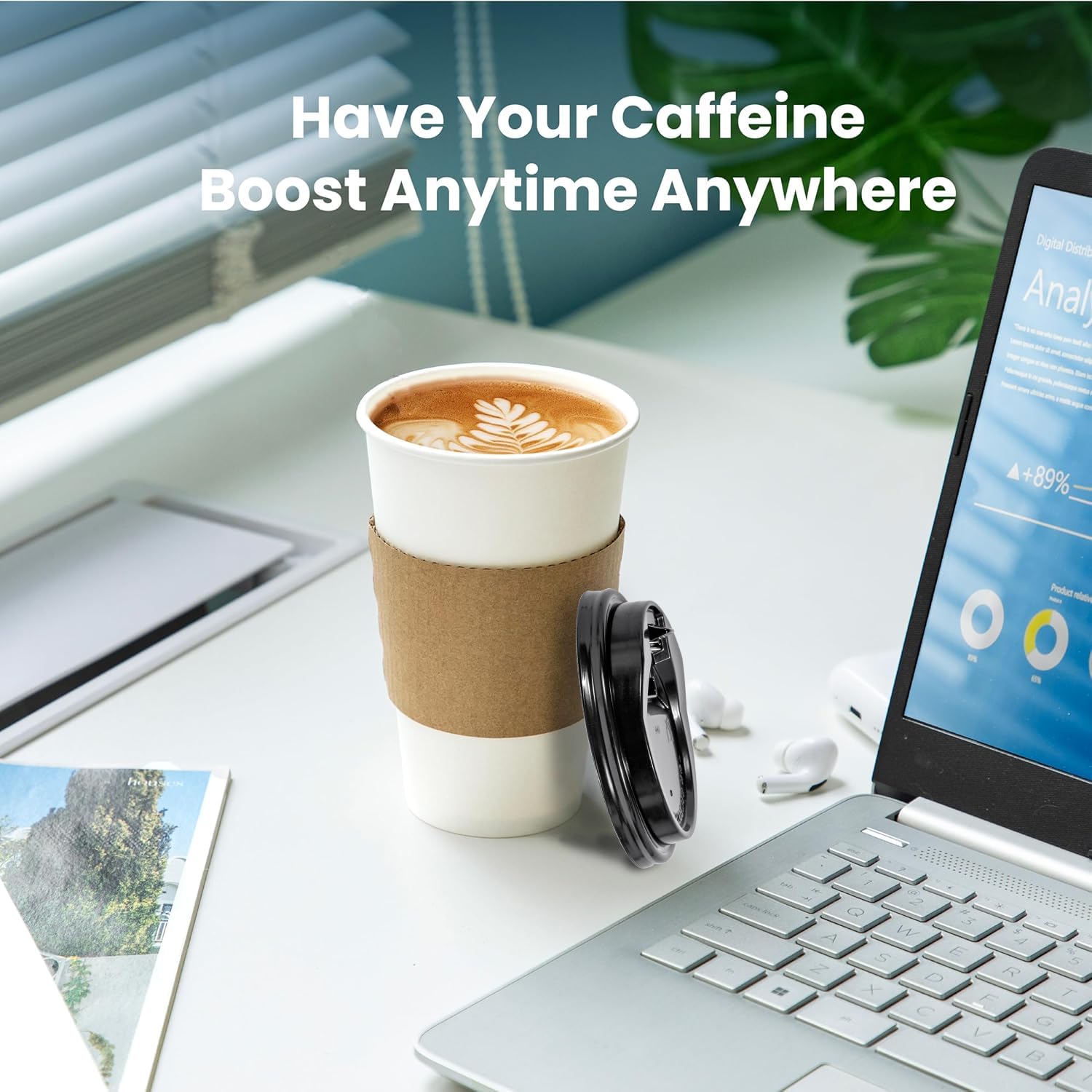 100-Pack 20oz Disposable Coffee Cups with Lids & Sleeves - Leak-Proof To-Go Paper Cups for Hot Beverages - Durable Meal Prep Cups for Coffee, Tea, Hot Chocolate - Perfect for Home, Office, Cafes, Parties & Meal Delivery Services