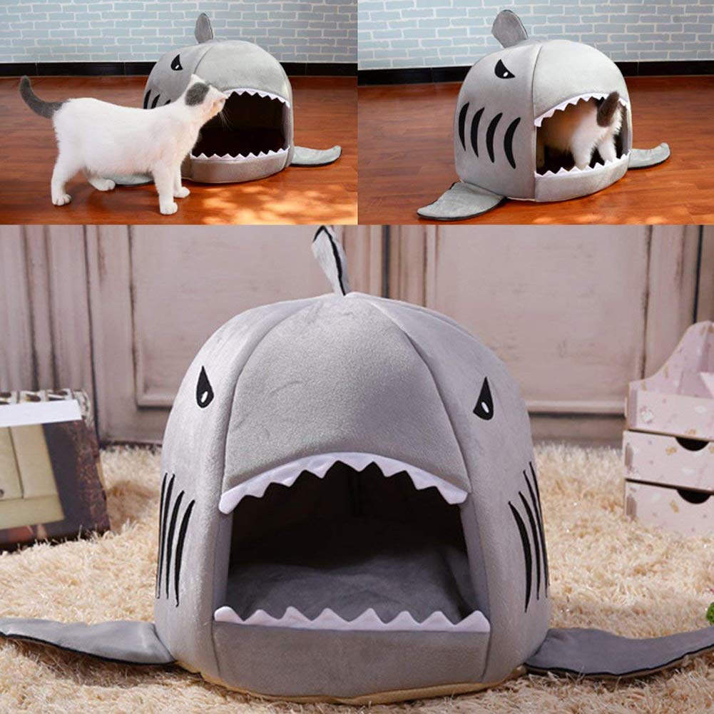 Shark Shaped Pet Bed for Dogs & Cats - Cozy Warm Puppy Bed House Nest for Small Pets, Grey XXS - Perfect for Winter & Autumn Comfort in Home or Kennel