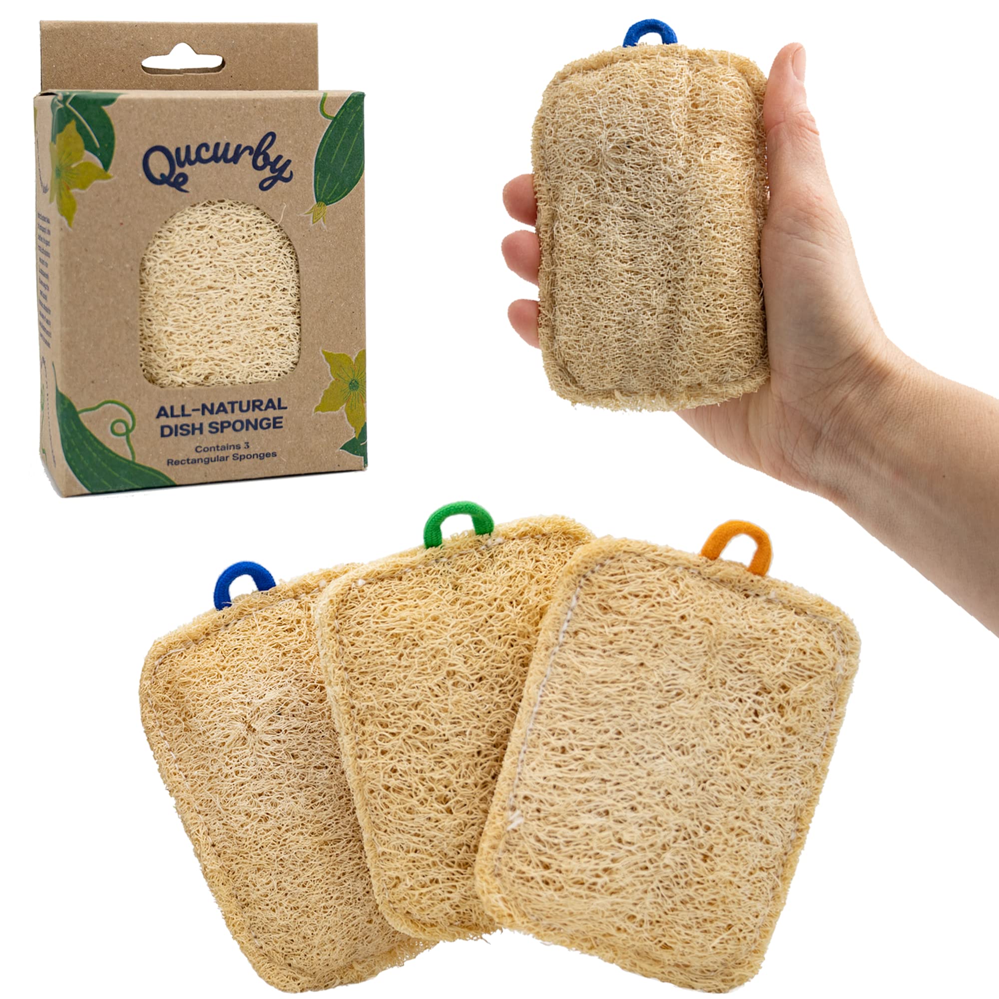 Eco-Friendly Natural Loofah Kitchen Sponge 3-Pack - Biodegradable & Compostable Plant-Based Dish Sponges for Sustainable Cleaning - Perfect for Washing Dishes, Pots & Pans in an Eco-Conscious Home