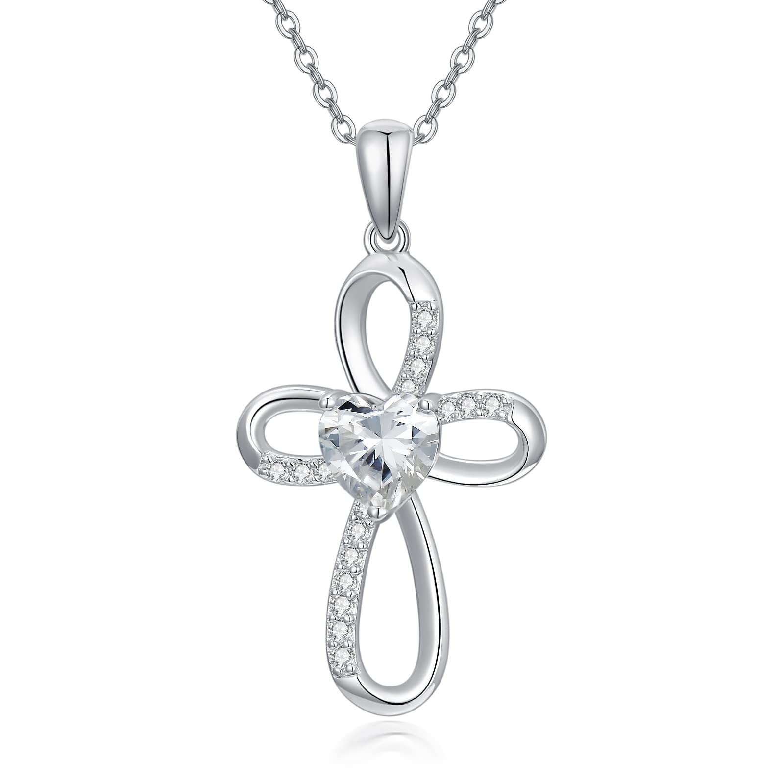 Moissanite Silver Cross Pendant Necklace for Women - Religious Christian Jewelry Gift for Baptism, Confirmation & Weddings (Elegant Gift Box Included)