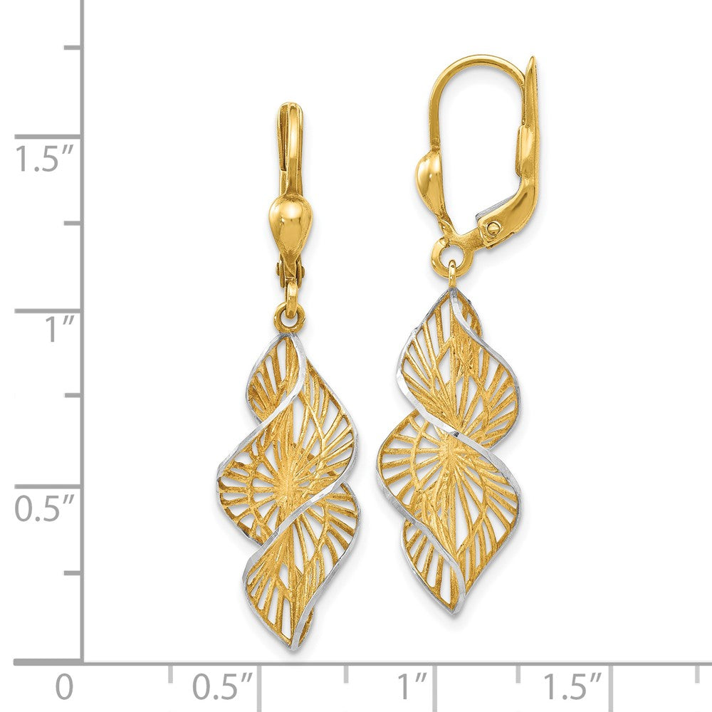 14K Gold Leslie's White Rhodium Textured Leverback Earrings with Diamond Accents - Model LE668 | Elegant Jewelry for Parties, Weddings & Special Occasions