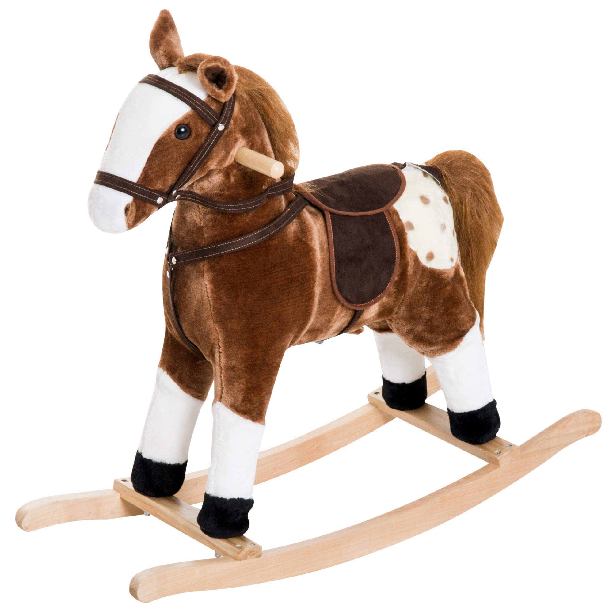 Qaba Plush Rocking Horse for Kids - Realistic Sound & Soft Ride-On Toy for Toddlers (Brown) | Perfect for Indoor Play, Nursery Decor & Birthday Gifts