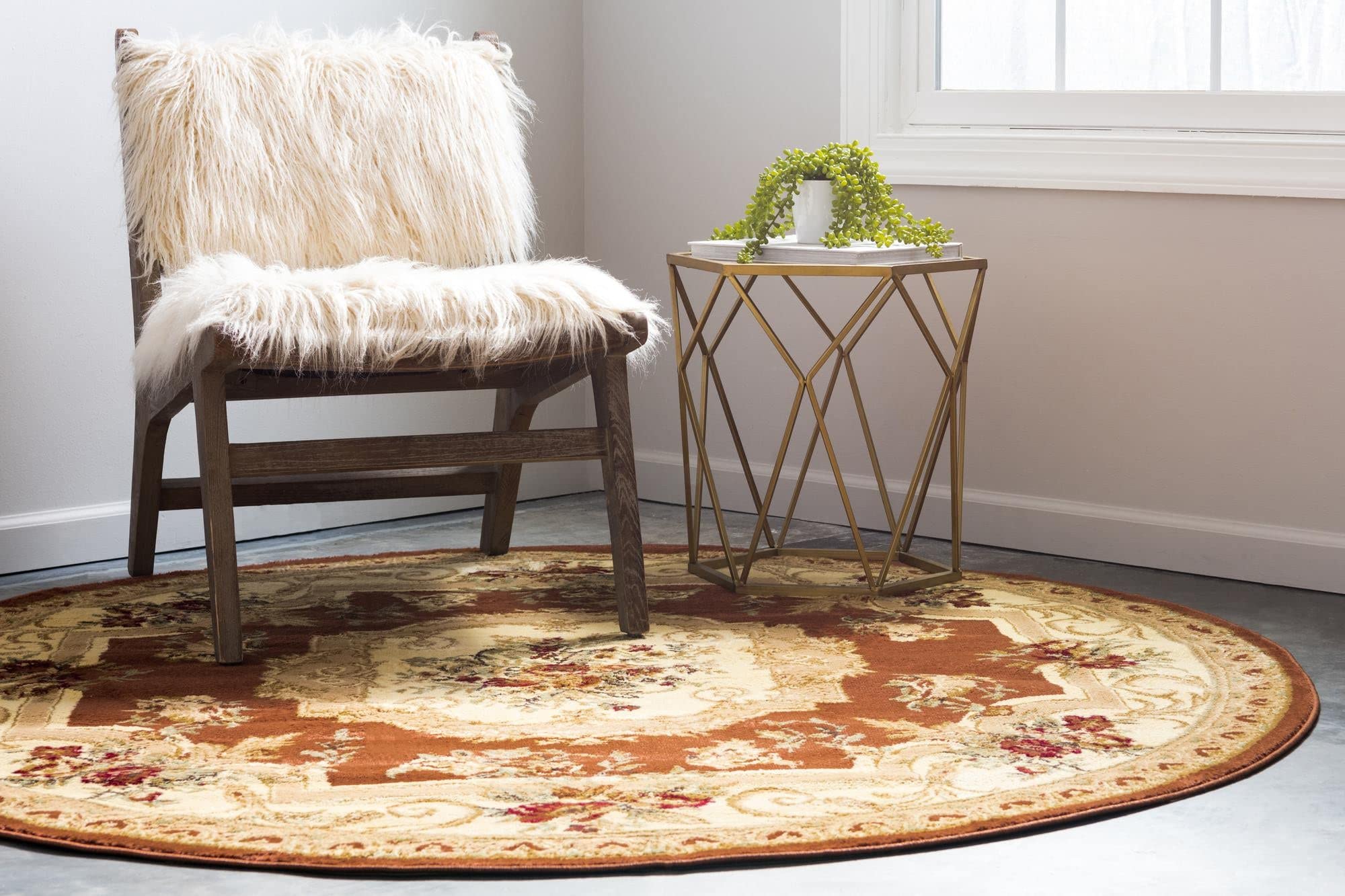 Chateau Collection 6 Ft Round Brick Red Area Rug - Soft Medium Pile for Kitchens & Dining Rooms | Perfect for Farmhouse, Boho & Modern Home Decor