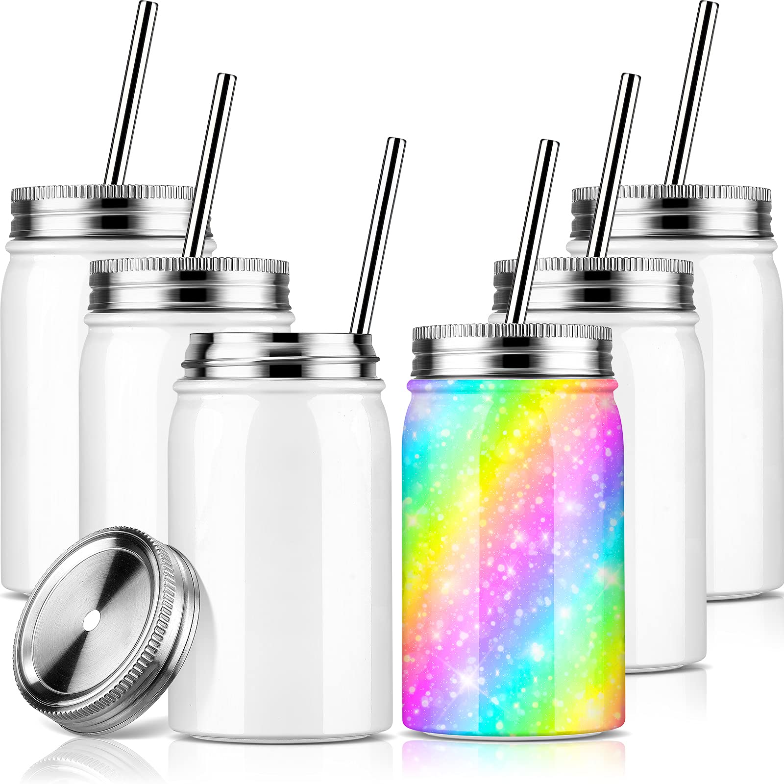 17oz Sublimation Tumblers Bulk - 6 Pack White Skinny Straight Stainless Steel Coffee Mugs with Lids & Straws for DIY Heat Press Printing | Perfect for Custom Gifts, Promotional Events & Home/Office Use