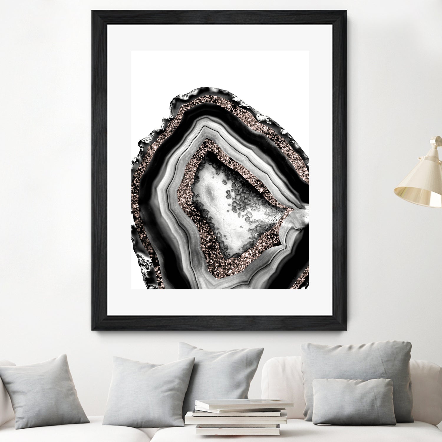 Agate Rose Gold Glitter Glam #4 - Natural Gemstone Decor for Home & Office | Perfect for Wall Art, Shelf Display & Gift Giving
