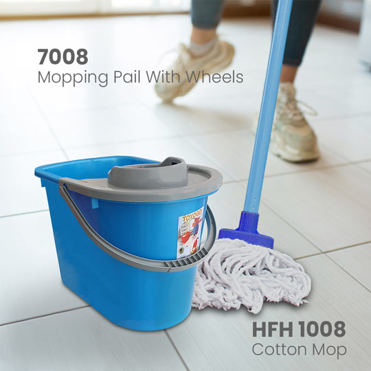 MOTON Mop Bucket with Wheels (7008) - Heavy Duty Rolling Mop Pail for Easy Floor Cleaning at Home, Office, or Commercial Use