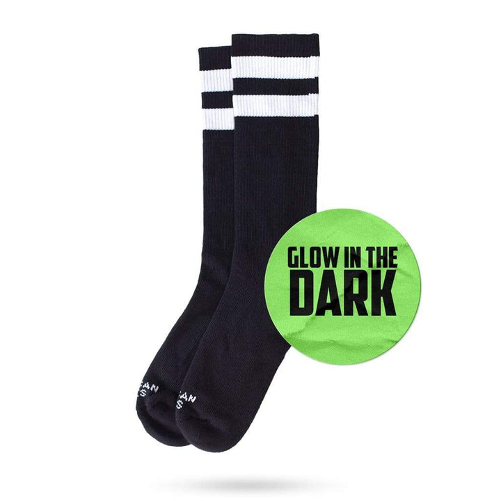 Glow in The Dark Mid High Socks - Black American Socks for Night Running & Outdoor Activities