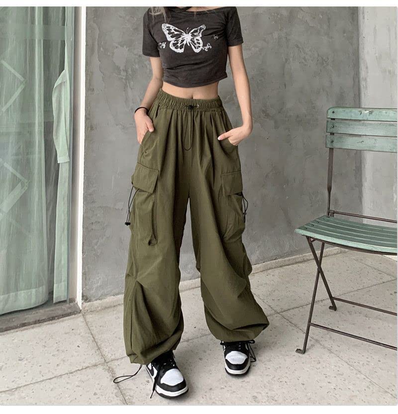 Women's Cargo Pants Baggy Y2K Style - High Waist Loose Straight Leg Pants with Multiple Pockets - Vintage Grunge Aesthetic Clothing for Streetwear, Casual Outfits & Festival Fashion