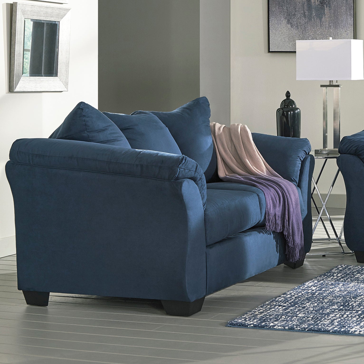 Aruca Sensations Navy Blue Microfiber Pillow Back Loveseat - Comfortable Small Sofa for Living Room, Bedroom & Apartment