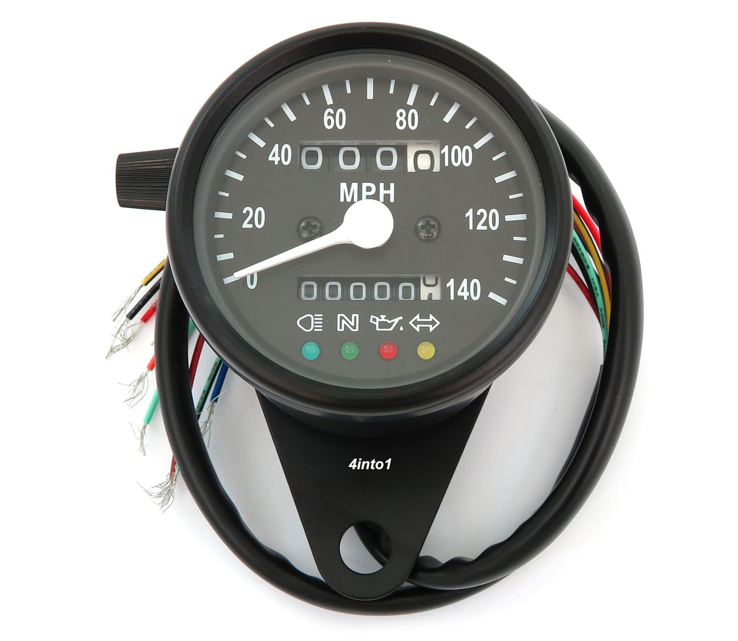 Mini Speedometer with Indicator Lights & Trip Meter - 2240:60 - Black - MPH - Universal Motorcycle Scooter Dirt Bike Gauge for Street, Off-Road & Racing Use
