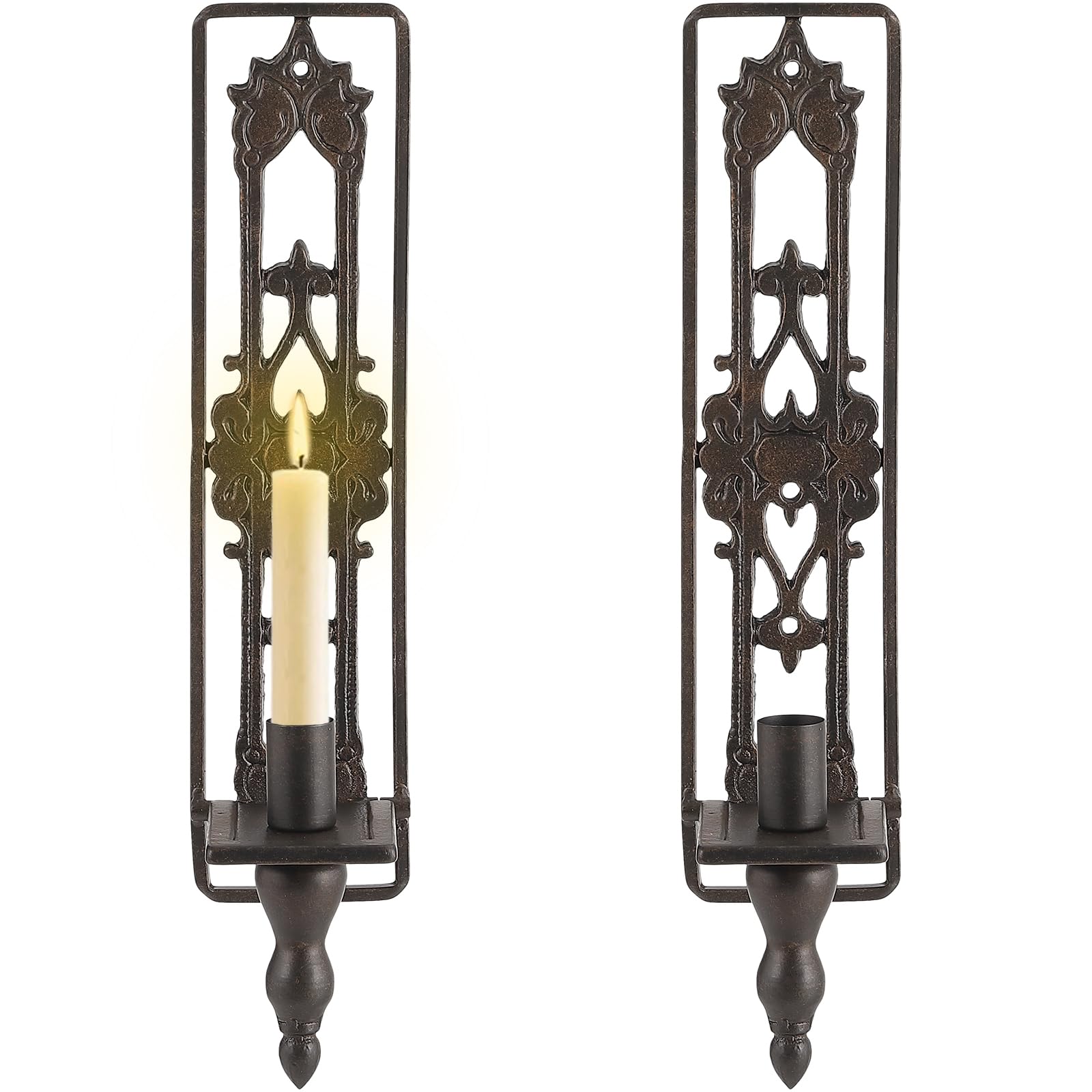Set of 2 Antique Cast Iron Wall Sconce Candle Holders - Rectangular Wall Decor for Living Room, Bedroom, Weddings & Events | Rustic Home Decor, Romantic Ambiance Lighting