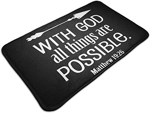 HUAZAI Christian Door Mat - Non-Slip Bath & Kitchen Floor Carpet with 'With God All Things Are Possible' Design - 50x80cm - Perfect for Bathroom, Entryway & Laundry Room Decor