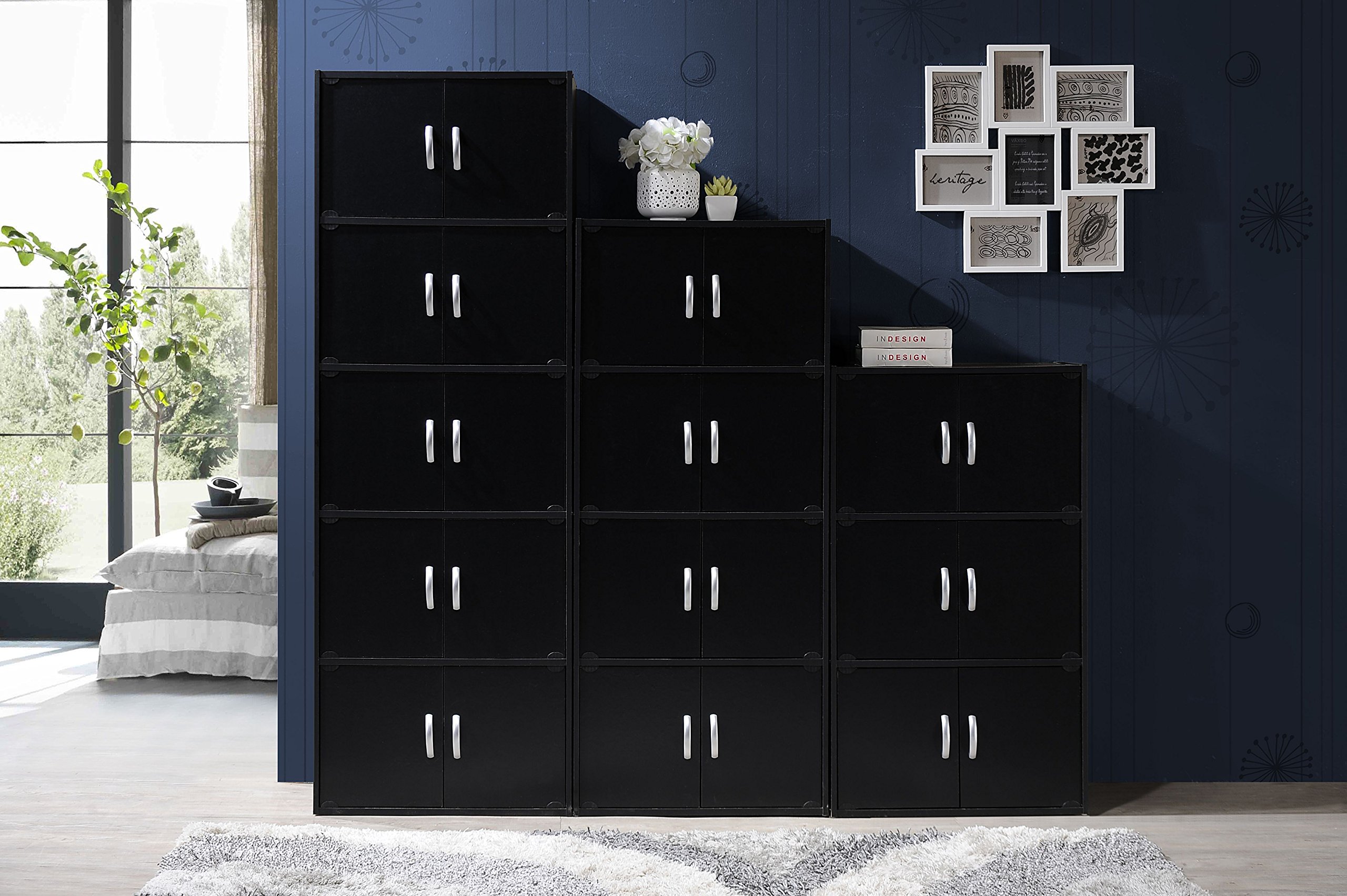 Hodedah 6-Door Bookcase Cabinet in Black - Stylish Storage Solution for Home Office, Living Room & Bedroom Organization