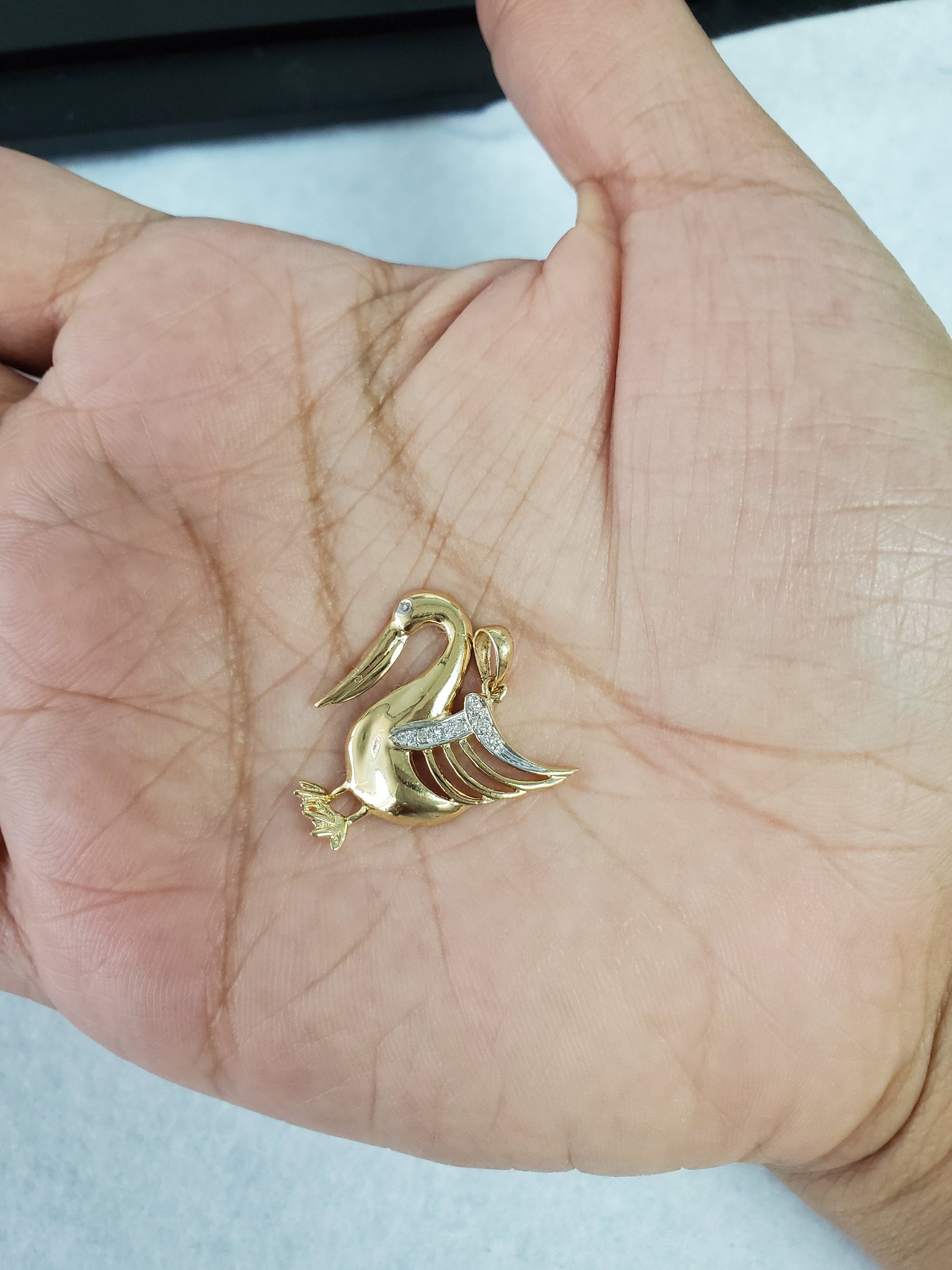 14K Yellow Gold Diamond Swan Necklace - Elegant Jewelry Gift for Women, Perfect for Weddings, Anniversaries & Special Occasions