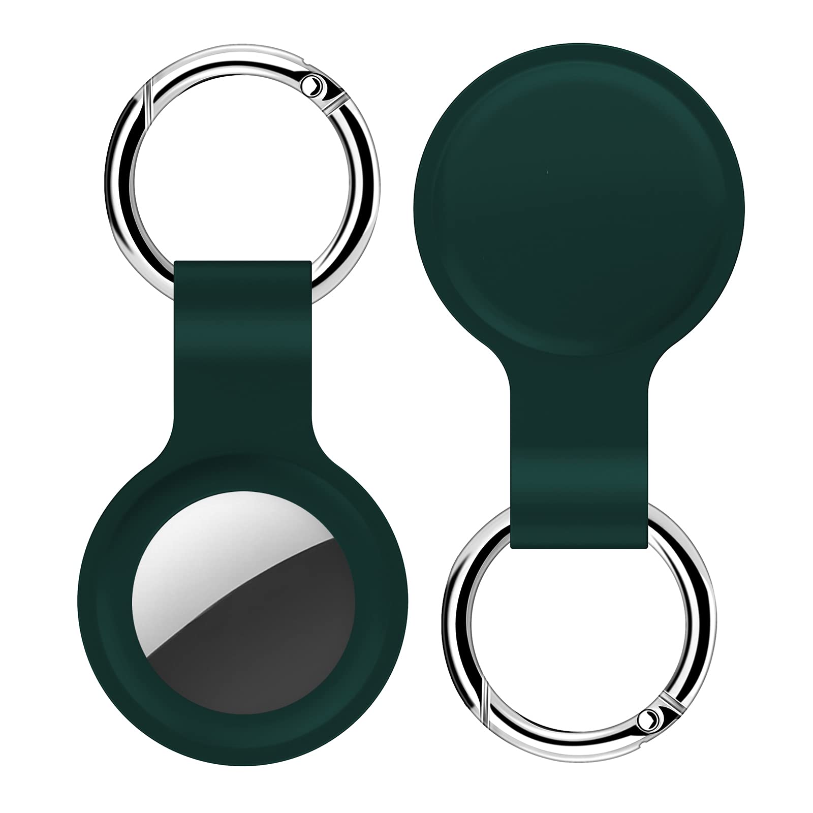 2 Pack Soft Silicone Protective Case with Key Ring for Apple AirTag - Portable Location Tracker Cover for AirTag Finder Accessories (Dark Green) - Perfect for Keys, Luggage & Pet Tracking