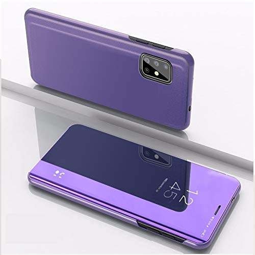 Samsung Galaxy M40s Flip Leather Case with Mirror & Card Holder - Purple Blue | Stylish Protective Phone Cover for Daily Use & Travel
