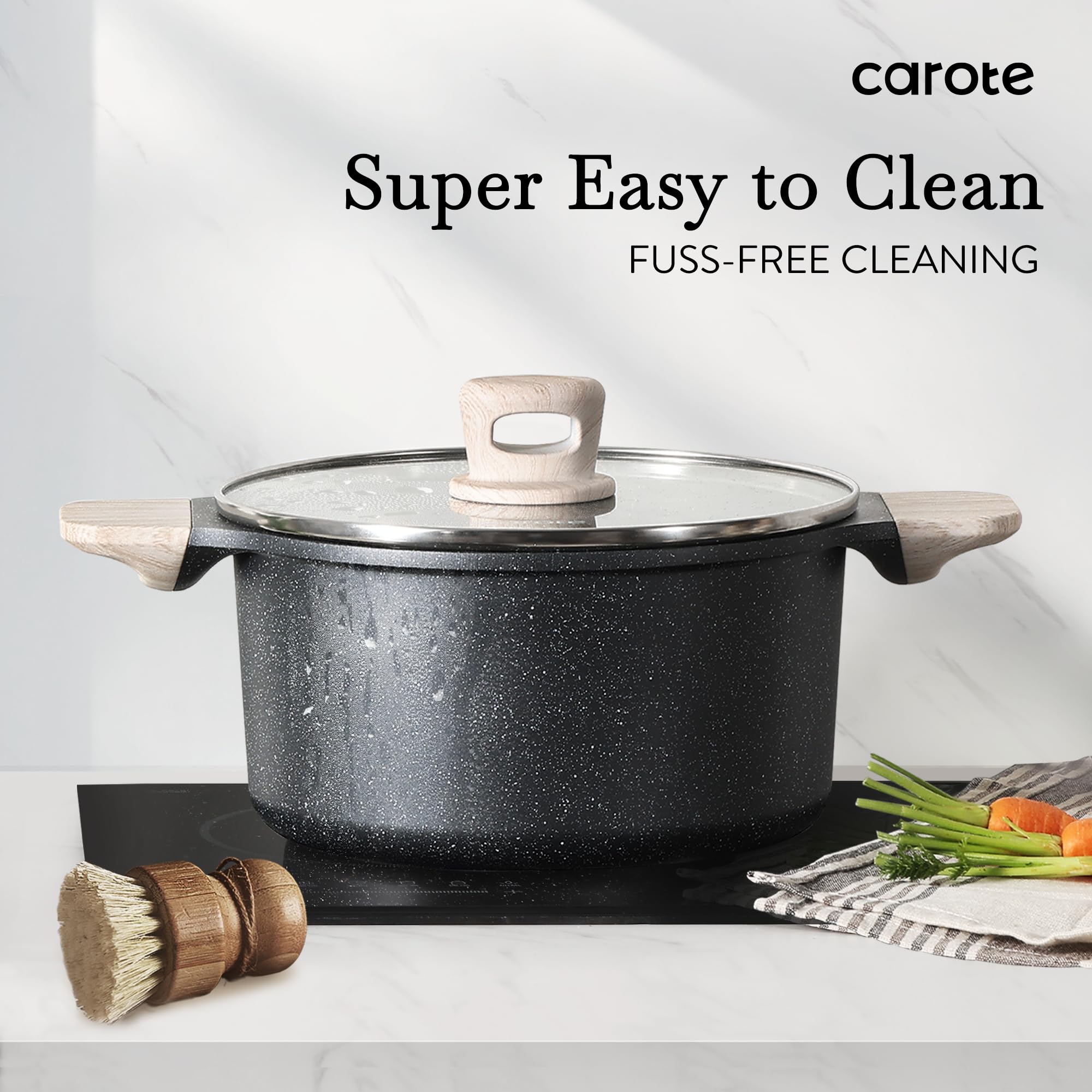 CAROTE Nonstick Cookware Set - 13-Piece Induction Kitchen Pots and Pans Set with Stock Pot & Saucepans, Classic Black | Perfect for Home Cooking, Professional Chefs & Everyday Meal Prep