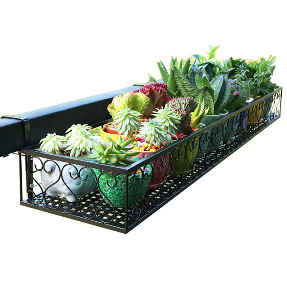 Matybobe Iron Hanging Flower Railing Shelf Basket with Hooks - Balcony Planter Pots Stand Holder for Outdoor Plants - Perfect for Small Space Gardening, Patio Decor & Vertical Garden Organization (1-Tier)