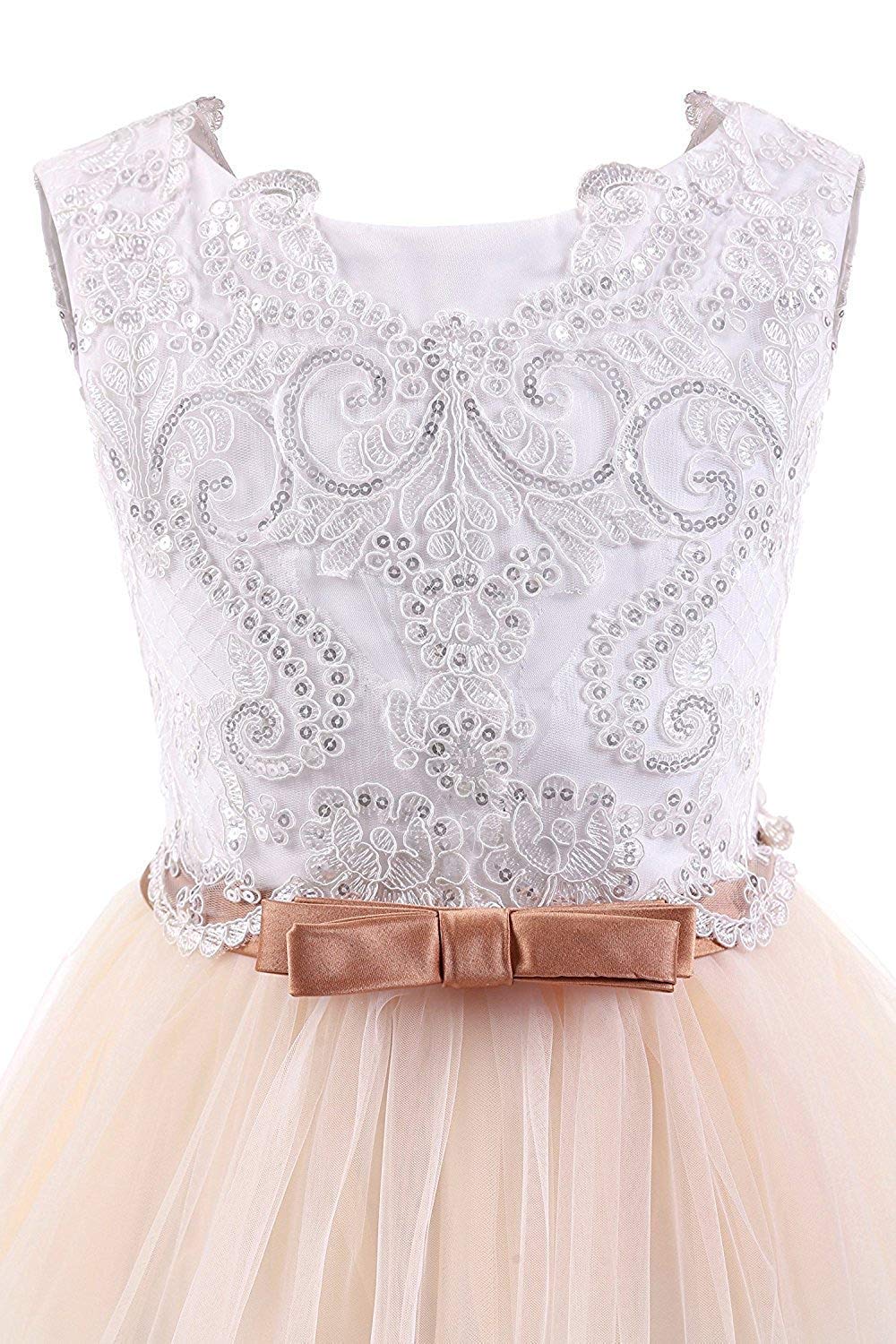 Ivory Long Lace Flower Girl Dresses for Weddings - Champagne Party Dress for Special Occasions, Birthday Celebrations & Formal Events