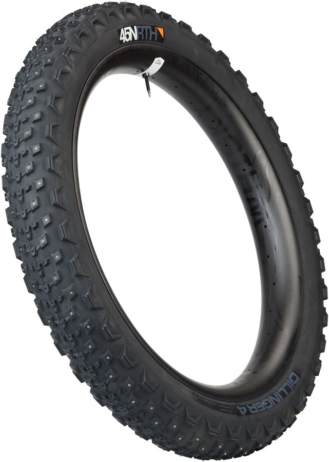 45NRTH Dillinger 4 Studded Bike Tire - 26 x 4.2 Inch Tubeless Folding Winter Tire with 168 Carbide Steel Studs (60 TPI, Black) - Perfect for Snow & Ice Cycling, Fat Biking, and Extreme Winter Conditions