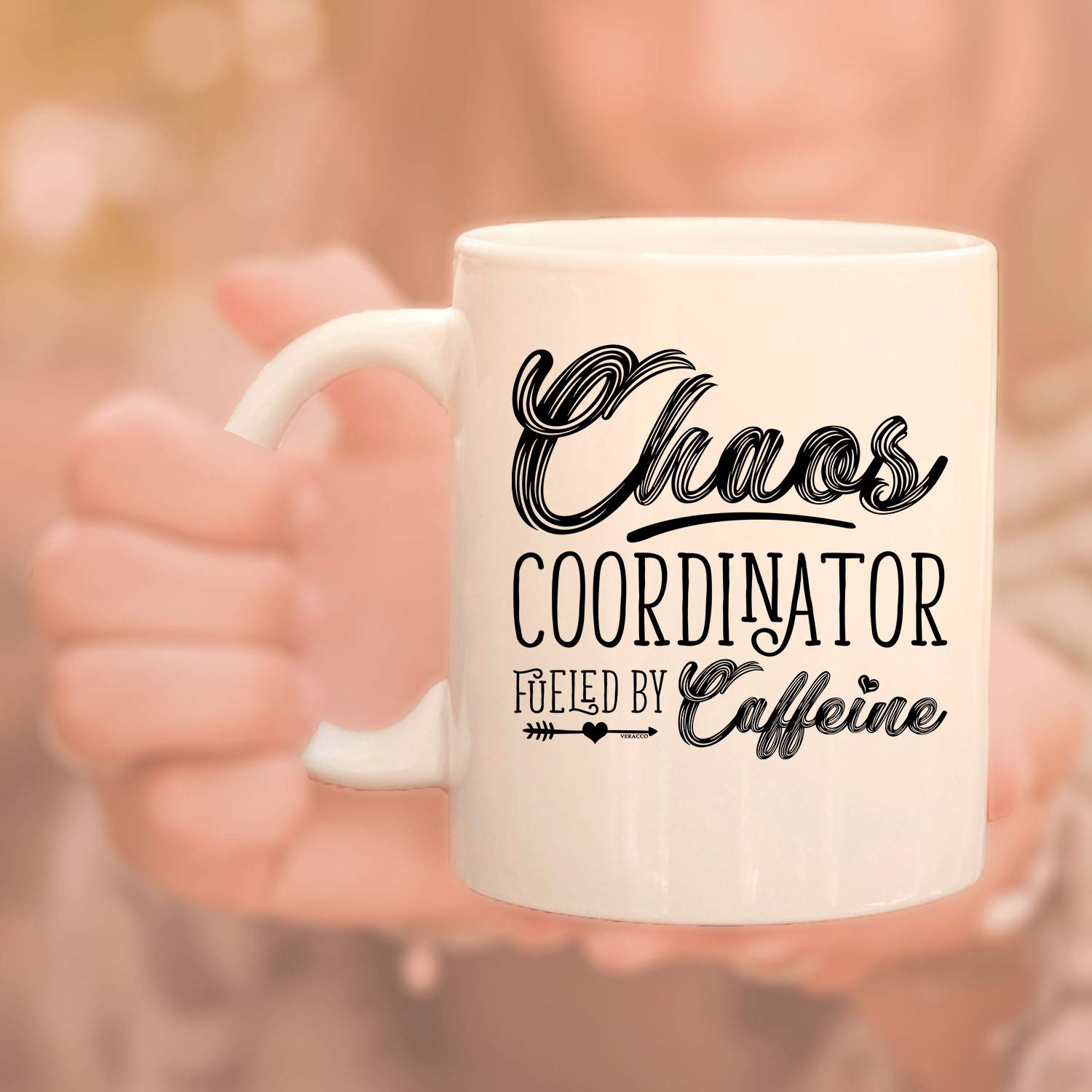 Veracco Chaos Coordinator Caffeine Fueled White Ceramic Coffee Mug - Funny Tea Cup Gift for Coffee Lovers, Bachelor Party Favors (11oz, Dishwasher Safe) - Perfect for Office Humor, Coffee Breaks & Gift Giving