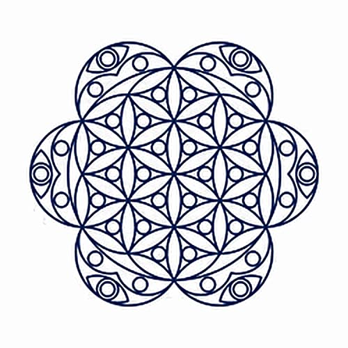 Long-Lasting 1-2 Weeks Semi-Permanent Sunflower Juice Temporary Tattoo for Adults - Sacred Geometry Flower Life Circle Mandala Design in Navy Blue (4 Sheets) | Realistic Body Art for Men & Women | Perfect for Festivals, Beach Parties & Self-Expression