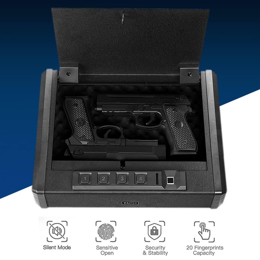 Biometric Gun Safe for Pistols - Quick Access Fingerprint & Keypad Handgun Safe with Secure Lock Box for Home & Office - Ideal for Bedside, Nightstand, and Vehicle Storage
