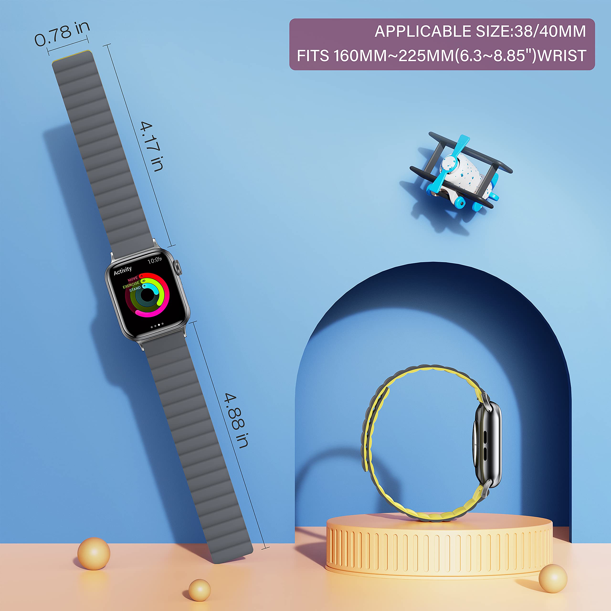 Premium Magnetic Apple Watch Bands Compatible with iWatch Series SE/6/5/4/3/2/1 38mm/40mm/42mm/44mm - Soft Silicone Adjustable Strap for Women & Men - Perfect for Workouts, Running, Swimming & Everyday Wear