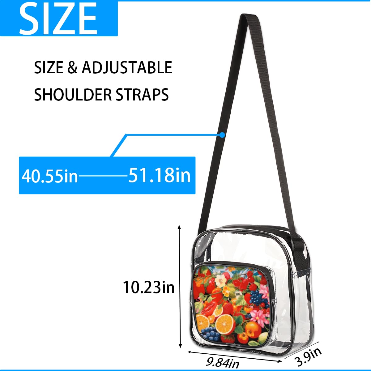 Stunning Fruit Print Clear Crossbody Purse - Stadium Approved Transparent Bag for Women & Men | Perfect for Music Festivals, Sports Games & Concerts