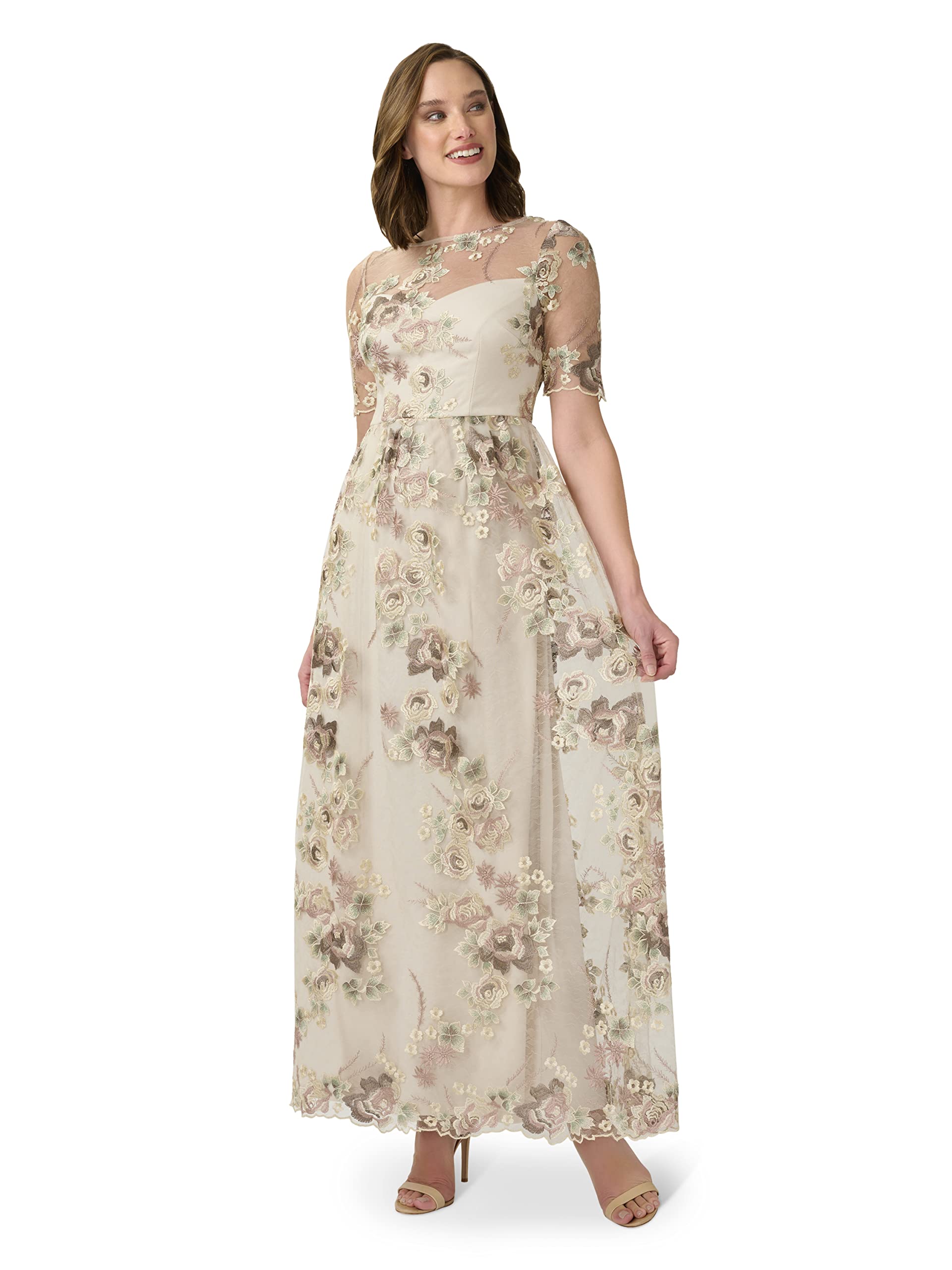 Adrianna Papell Women's Elegant Long Embroidered Evening Gown - Perfect for Weddings, Galas & Formal Occasions