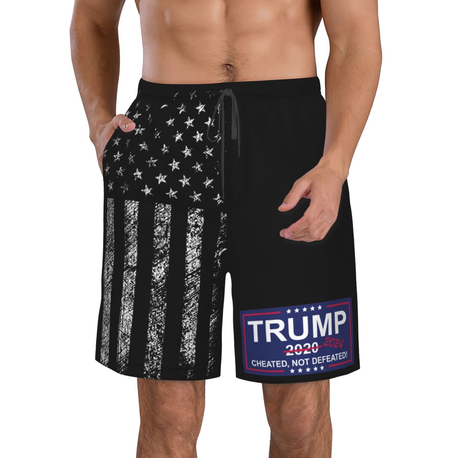 Funny Trump 2024 Cheated Not Defeated Gifts - Men's Mesh Basketball Shorts - Breathable & Comfortable Athletic Shorts for Workout, Running, Gym & Casual Wear