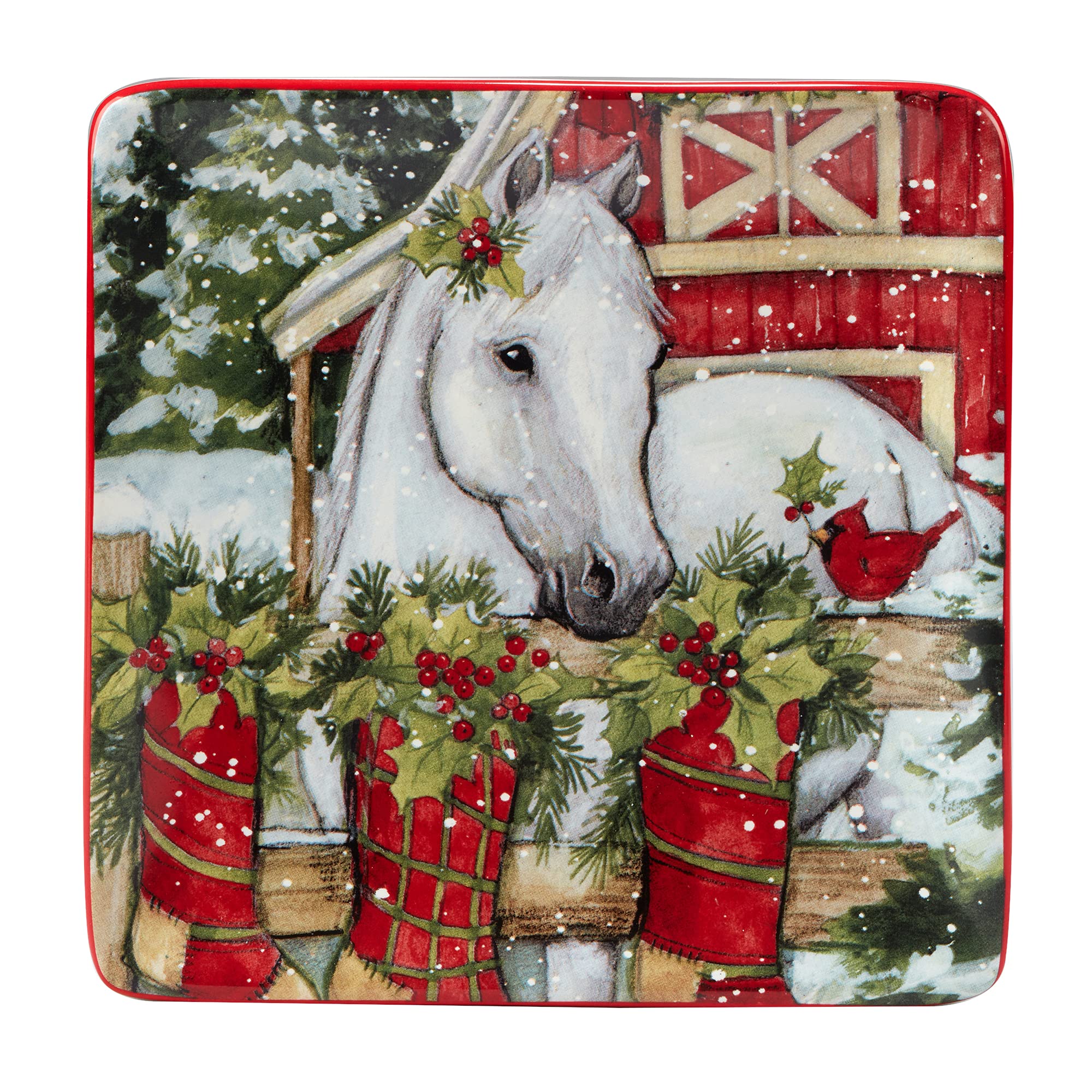 Certified International Homestead Christmas 6-Inch Canape Plates, Set of 4 - Colorful Small Appetizer Dishes for Holiday Parties, Luncheons & Snack Serving - Perfect for Christmas Entertaining, Dinnerware & Dessert Presentation