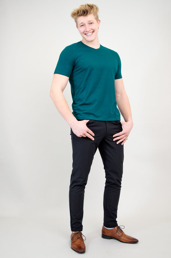 Adam Men's Short Sleeve Bamboo Shirt - Soft Breathable Teal Green Casual Top for Summer, Outdoor Activities & Travel