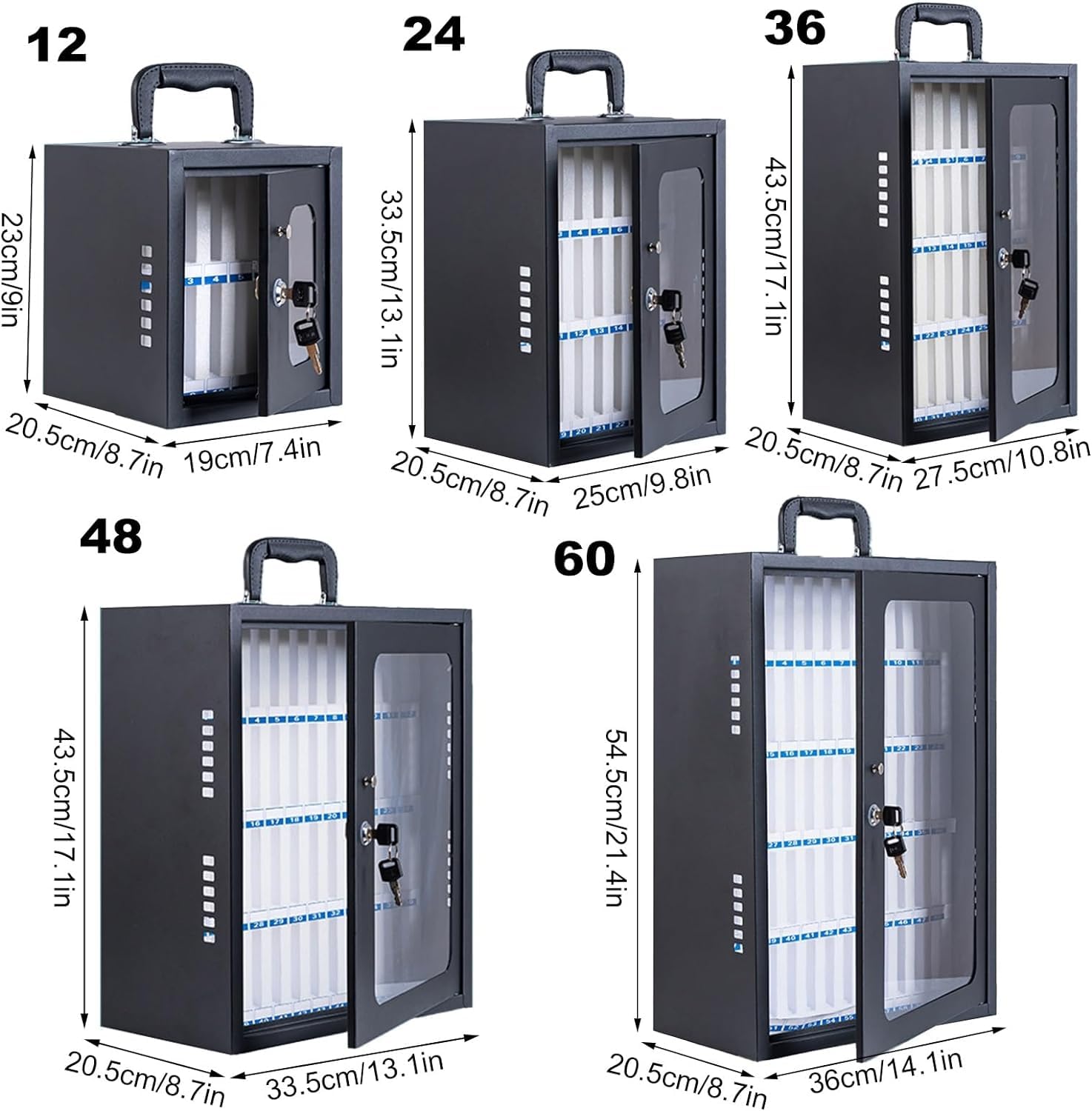 Secure Wall-Mounted Cell Phone Storage Cabinet with Lock & Handles - 12/36/60 Sizes - Perfect for Schools, Offices & Public Spaces to Safely Store Mobile Devices