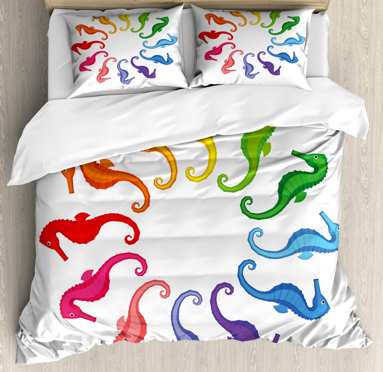 Ambesonne King Size Animal Duvet Cover Set - Circle Dragon Fish Pattern Ocean Theme 3-Piece Bedding with Pillow Shams | Nautical Decor for Coastal Bedroom, Kids Room or Beach House